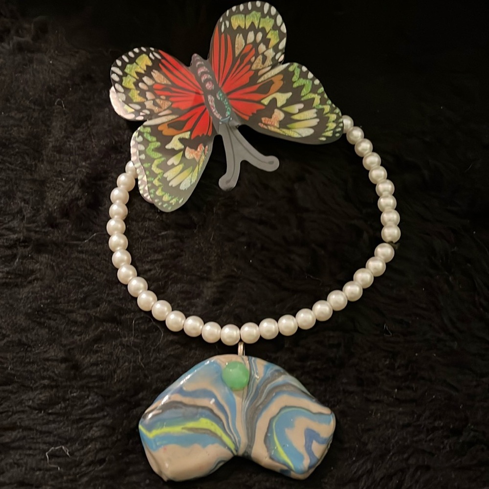 Faux Pearls & Stretchy One of a Kind Handmade Bohemian Necklace